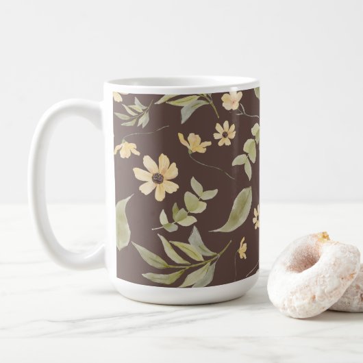 Mug Fantasie Florale Rétro Brun (Avec donut)