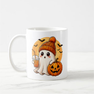 Mug Fantôme buvant un café glacé avec Halloween citrou