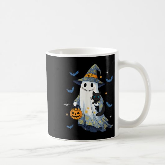 Mug Fantôme de Halloween Sorcière tenant un chat noir (Droite)