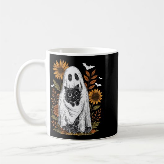 Mug Fantôme drôle tenant un chat noir Halloween Fantôm (Gauche)