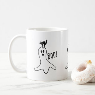 Mug Fantôme et chat noir Halloween drôle et mignon