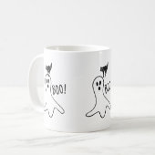Mug Fantôme et chat noir Halloween drôle et mignon (Devant gauche)