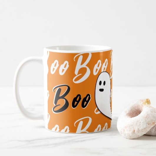 Mug Fantôme Halloween noir blanc orange boo (Avec donut)