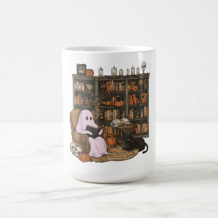 Mug Fantôme lisant un livre Amateur de chat Halloween
