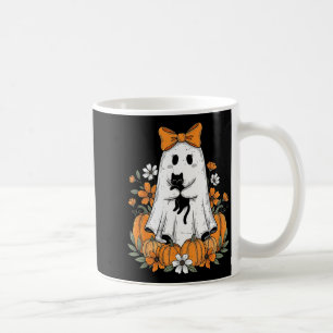 Mug Fantôme mignon rétro d'Halloween tenant une flore