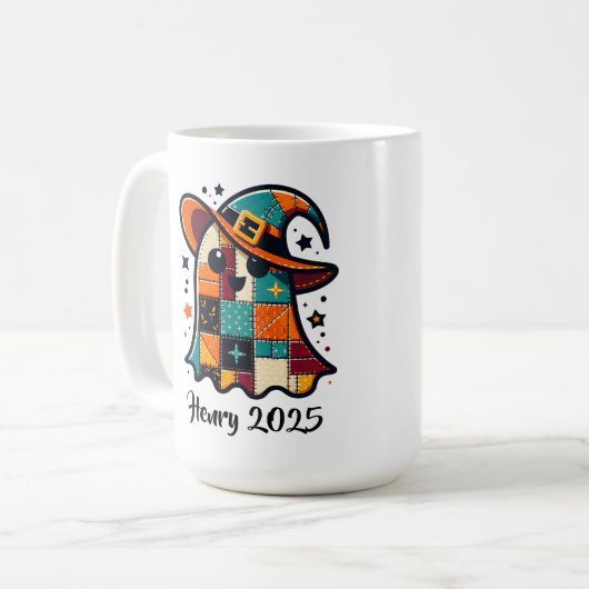 Mug Fantôme personnalisé en patchwork mignon Halloween (Devant gauche)