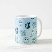 Mug Fantôme, toiles d'araignées et chats noirs bleu (Devant droit)