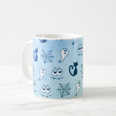 Mug Fantôme, toiles d'araignées et chats noirs bleu (Devant gauche)