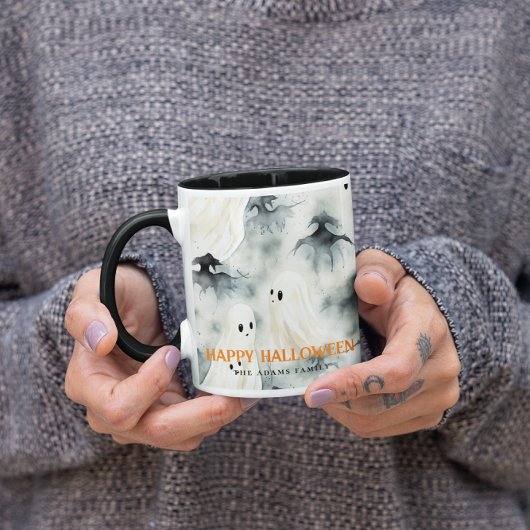 Mug Fantômes d'aquarelle Personnalisé Halloween heureu