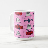 Mug Fantômes d'Halloween rose, chauves-souris et Jack  (Devant gauche)