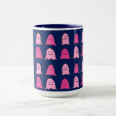 Mug Fantômes d'Halloween rose sur bleu foncé (Centre)