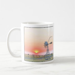 Mug Farm Scene at Sunset with Rustic Windmill