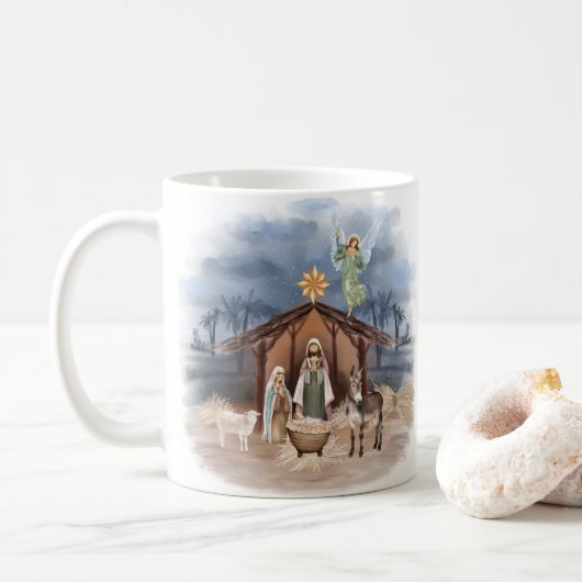 Mug Farmhouse rustique Noël Watercolor Nativité (Avec donut)