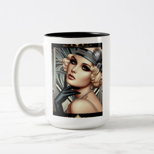 Mug Fatale Femme Art Déco (noir 2 tons) (Gauche)