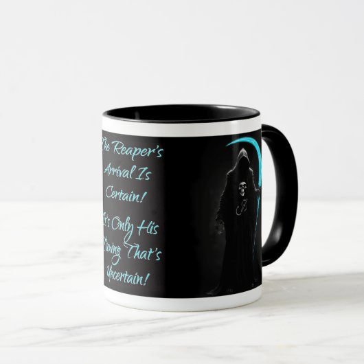Mug Faucheuse Grim Tenant Une Bleue Électrique (Devant droit)