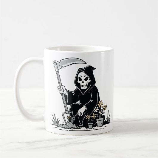 Mug Faucheuse jardinant des fleurs (Gauche)