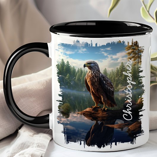Mug Faucon par réflexion de lac de montagne 