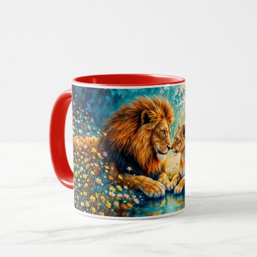 Mug Faune Lion Lioness imaginaire art romantique (Devant gauche)