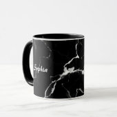Mug Faux Black Marble Texture Look Avec Nom Personnali (Devant gauche)