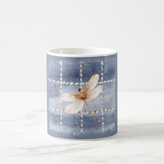 Mug Faux Denim Blue Jean Café Crème Libellule (Centre)