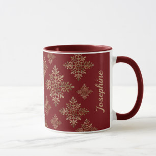 Mug Faux flocons de neige en feuille d'or sur fond rou