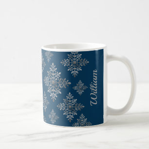 Mug Faux flocons de neige en feuille grise sur fond bl