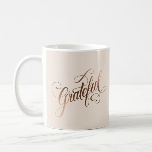 Mug Faux-foil Élégant Grateful Script pour Thanksgivin (Gauche)