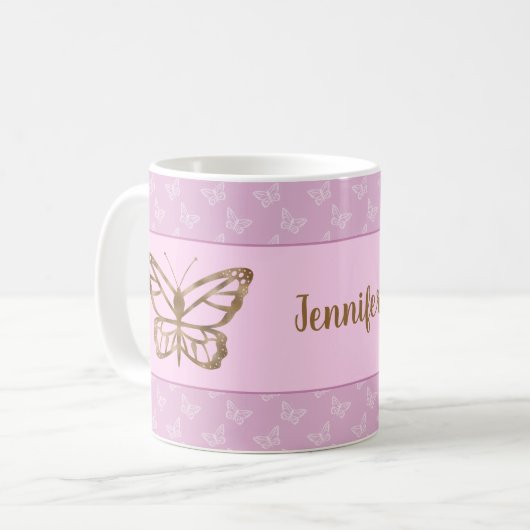 Mug Faux Gold Foil Look Papillon sur Lavender Purple (Devant gauche)