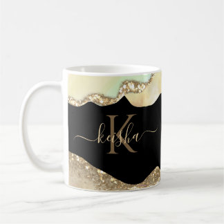 Mug Faux Gold Glitter & Pastel Waves Bling