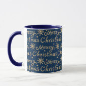 Mug Faux Gold & Navy Blue Joyeux Noël Lettres (Gauche)