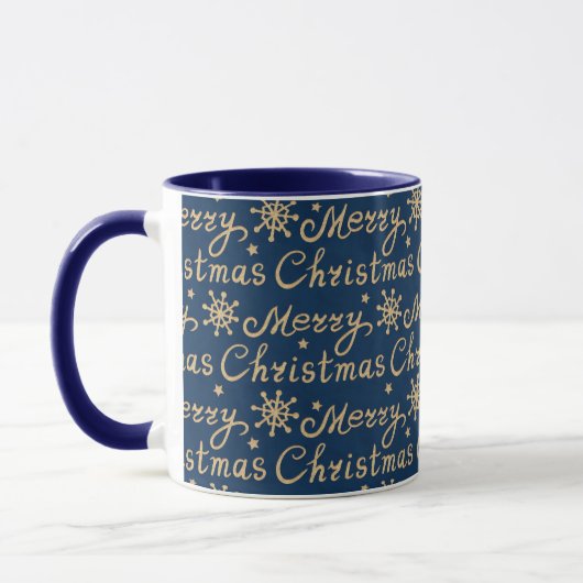 Mug Faux Gold & Navy Blue Joyeux Noël Lettres (Gauche)