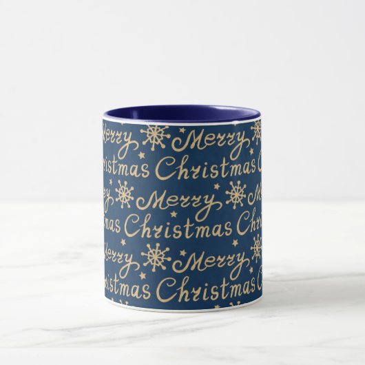 Mug Faux Gold & Navy Blue Joyeux Noël Lettres (Centre)