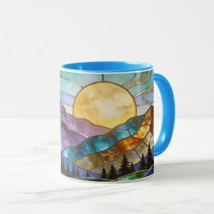 Mug Faux Lever de soleil sur la montagne de forêt en V