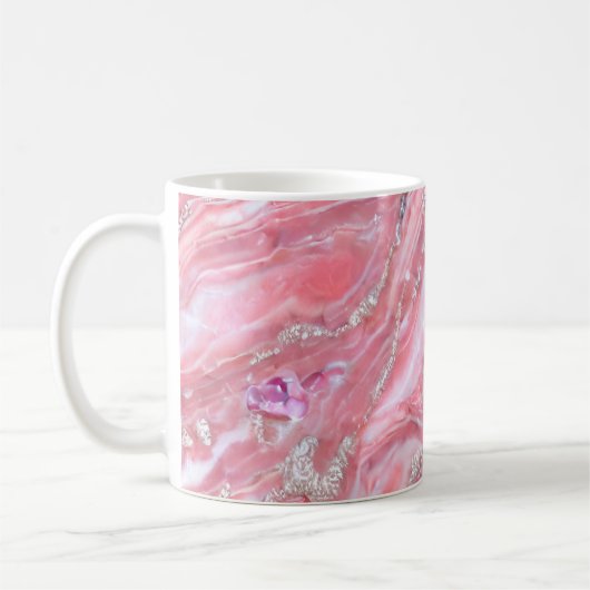Mug Faux Marbre Rose Texture Avec Parties scintillant  (Gauche)