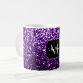 Mug Faux pailleté brillant violet foncé Monogramme (Devant gauche)
