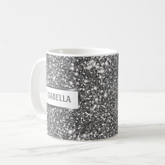 Mug Faux Silver Parties scintillant Texture Look & Cus (Devant gauche)