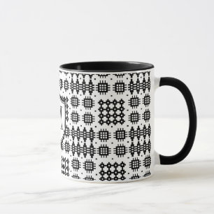 Mug Faux Welsh Tapestry Motif Monogramme noir, blanc