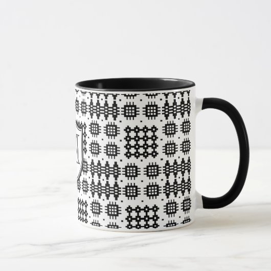 Mug Faux Welsh Tapestry Motif Monogramme noir, blanc (Droite)