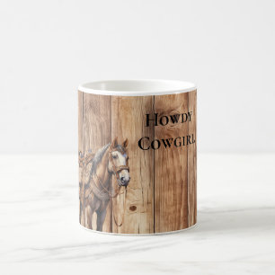 Mug Faux Wood Western Cowboy Cowgirl Horse