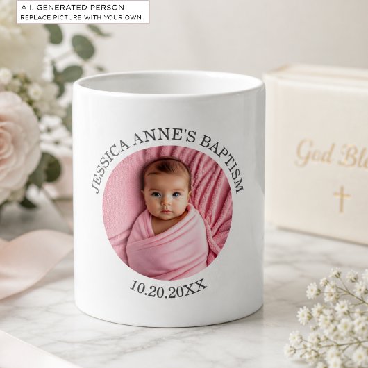 Mug Faveur de baptême de fille avec photo spéciale