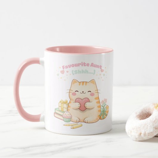 Mug Favourite Aunt Cute Kawaii Kitty Cat Sweet Pink (Avec donut)