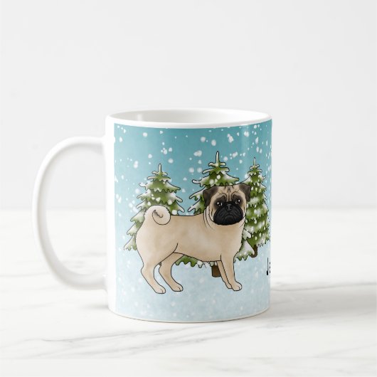 Mug Fawn Carlin joli dessin Chien Snowy Forêt d'hiver (Gauche)