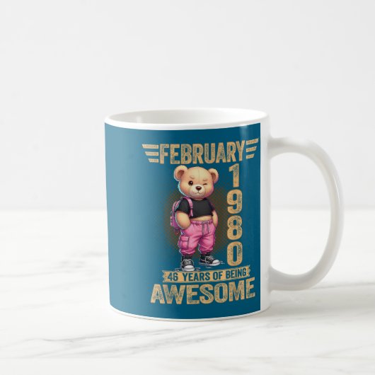 Mug February 1980 46th Birthday 46 Year Teddy Bear Bei (Droite)