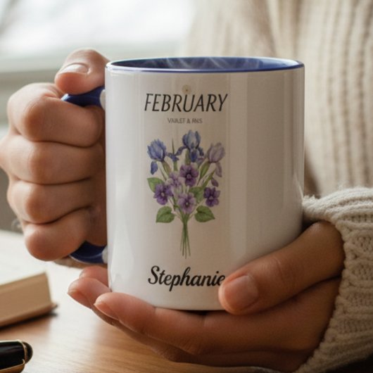 Mug February Birthday Violet Iris Botanical