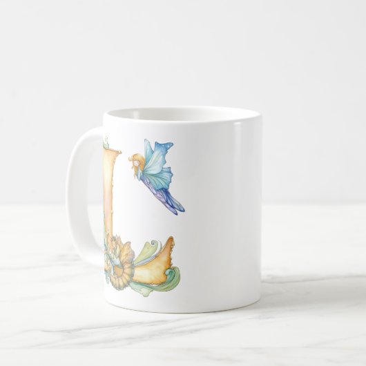 Mug Fée Arc-en-ciel Initial 'L' (Devant gauche)