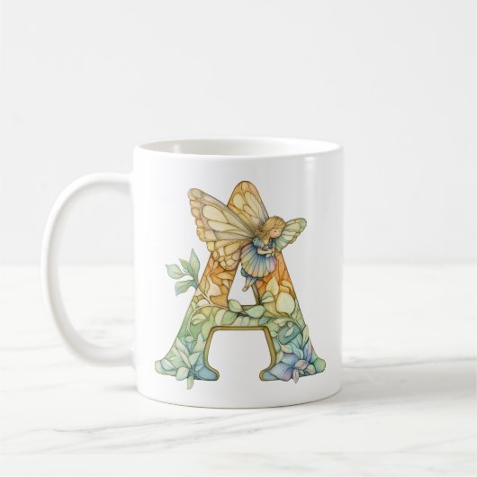 Mug Fée arc-en-ciel initiale 'A' (Gauche)