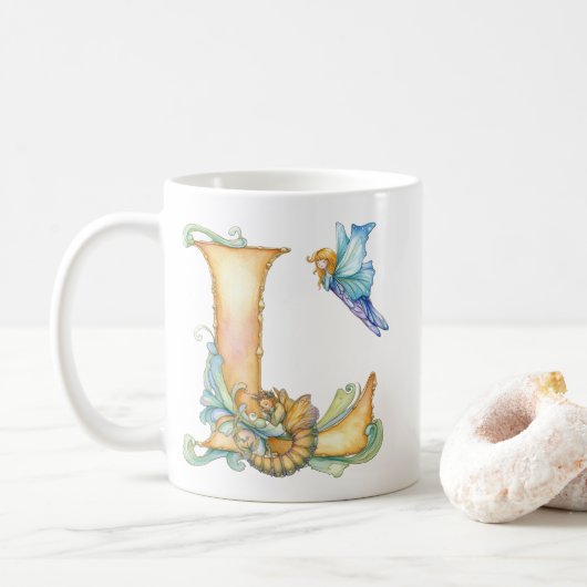 Mug Fée Arc-en-Ciel Initiale 'L' (Avec donut)