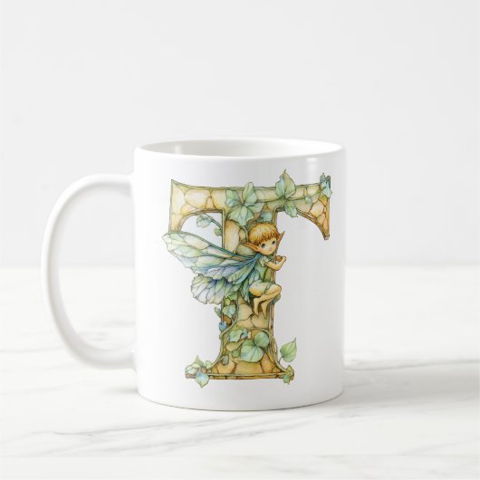 Mug Fée arc-en-ciel initiale 'T' (Gauche)