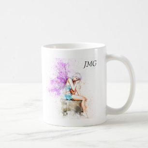 Mug Fée d'aquarelle dans le bleu avec le monogramme