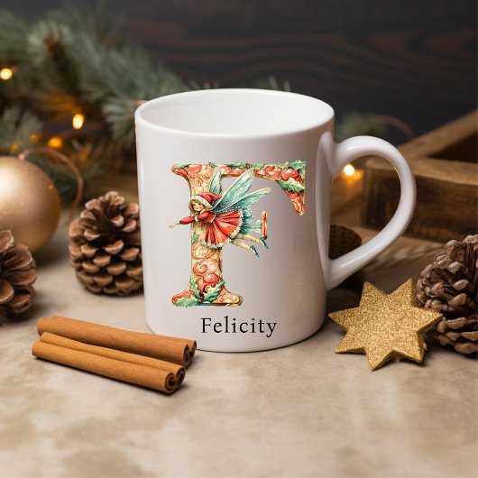 Mug Fée de Noël personnalisée avec monogramme initial 